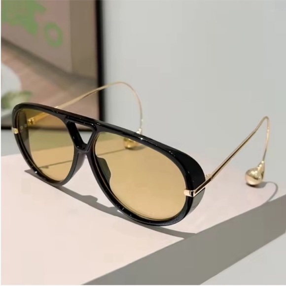 BOTTEGA VENETA STYLE Stylish Black Yellow Sunglasses DROP gold - Picture 4 of 5